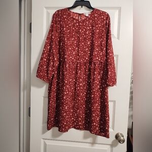Red Floral Long Sleeve Dress